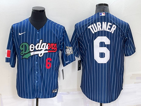 Men's Los Angeles Dodgers #6 Trea Turner Navy Mexico World Series Cool Base Stitched Baseball Jersey